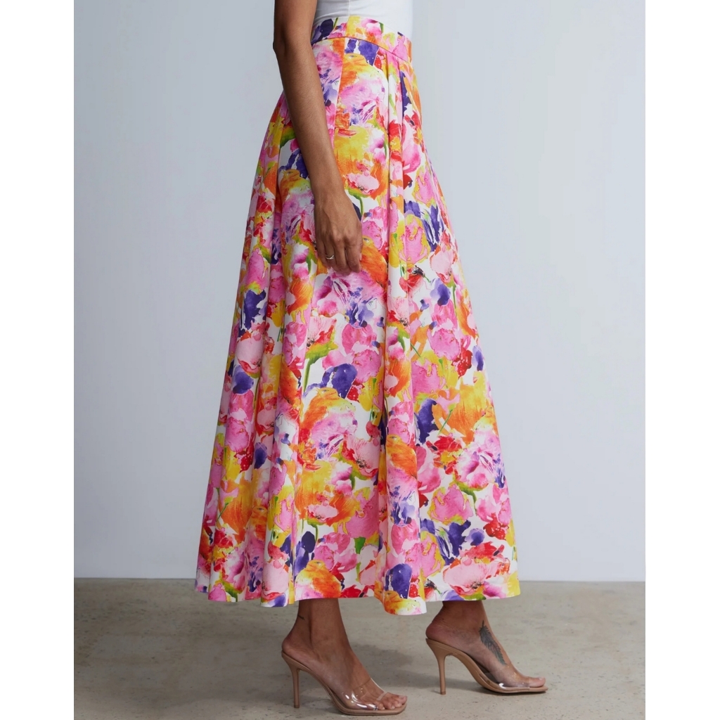 Nwt New York & Company Size S Pink Yellow Spring Patterned Floral Maxi Skirt